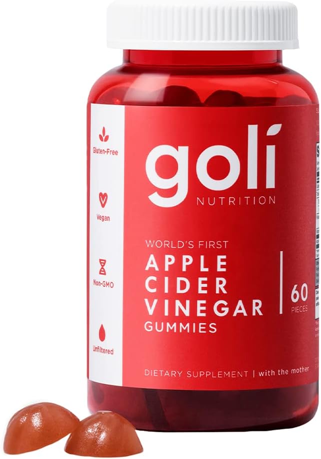 #6 Goli Apple Cider Vinegar Gummies – Vegan, Non-GMO, Gluten-Free with Vitamin B12, 60 Count