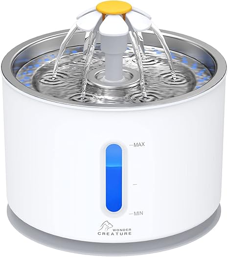 Wonder Creature Cat Water Fountain – 2.4L/81oz Stainless Steel Pet Drinking Dispenser