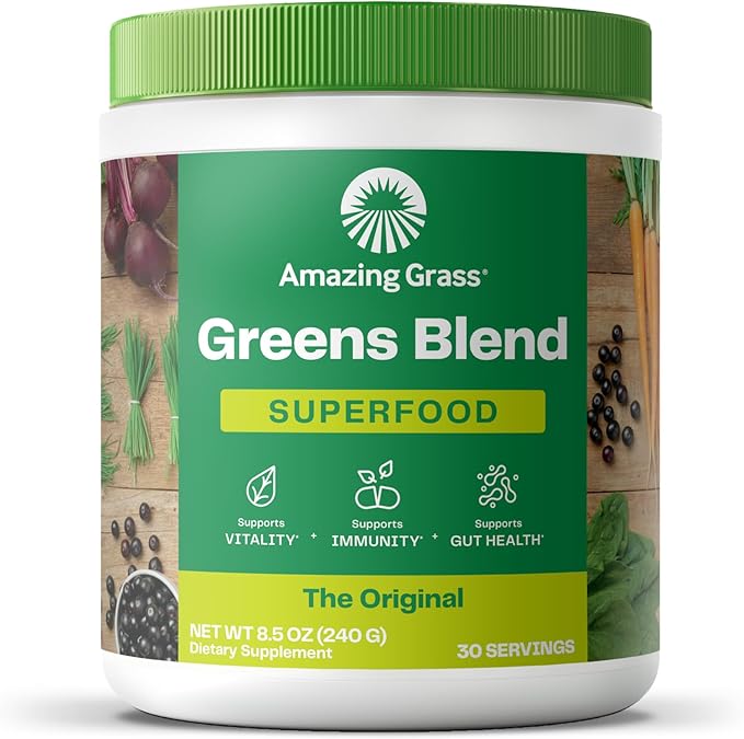 #10 Amazing Grass Greens Blend Superfood – Organic Greens Powder with Spirulina, Chlorella & Probiotics for Energy & Immunity, 30 Servings