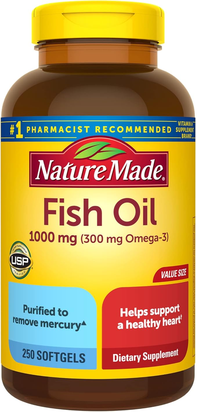 #8 Nature Made Fish Oil 1000 mg – Omega-3 Supplement for Heart Health, 250 Softgels, 125-Day Supply