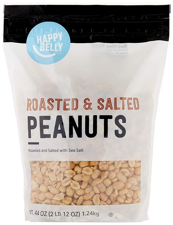 Happy Belly Roasted & Salted Peanuts – 44oz Resealable Bag, Crunchy & Protein-Packed Snack