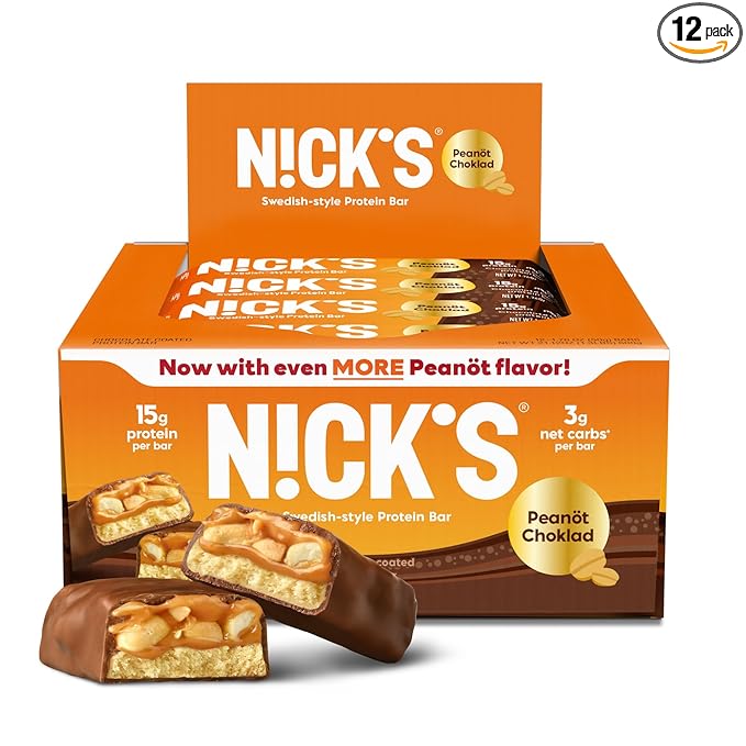 #8 NICKS Protein Bars – Chocolate Peanut, 15g Protein, 4g Net Carbs, Keto-Friendly, No Added Sugar – 12 Pack