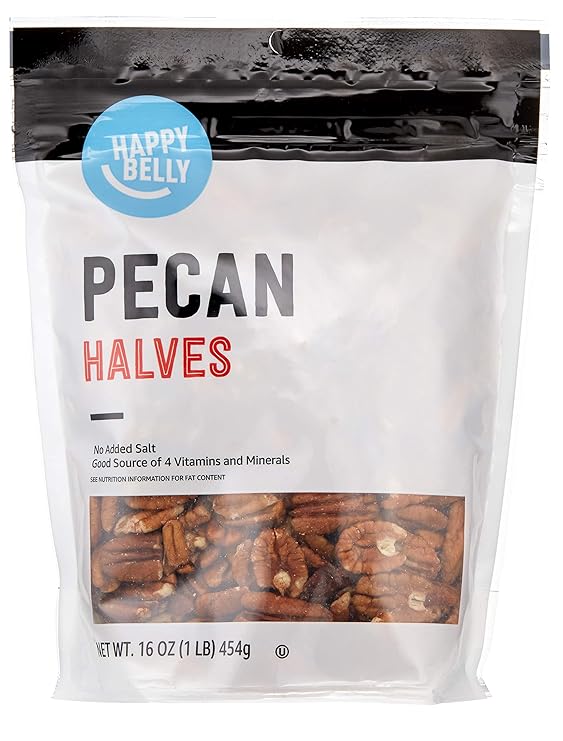 Happy Belly Pecan Halves – Unsalted, 16 oz | Perfect for Snacking & Baking