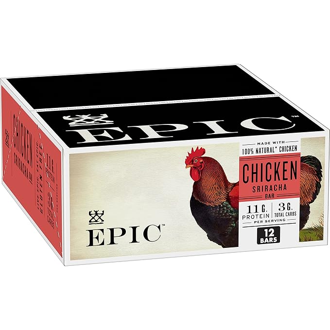 #9 EPIC Chicken Sriracha Bars – High-Protein, Keto & Paleo-Friendly, Whole30 Approved, Gluten-Free, 11g Protein – 12 Pack 