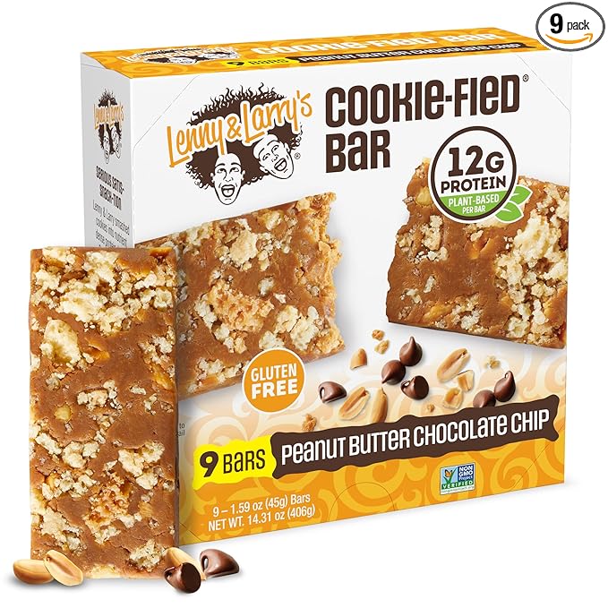 #7 Lenny & Larry’s Cookie-fied Protein Bar – Peanut Butter Chocolate Chip, Vegan, Gluten-Free, Plant-Based, 12g Protein – 9 Pack