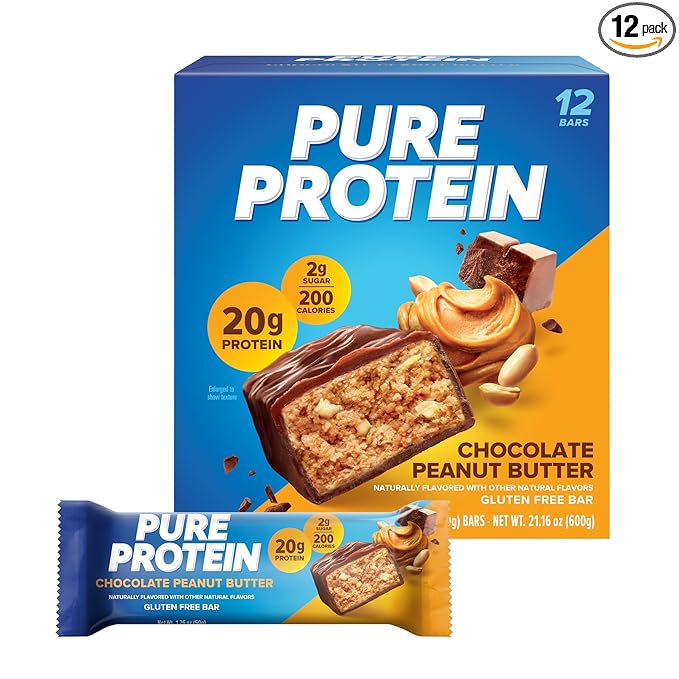 #1 Pure Protein Bars – Chocolate Peanut Butter, 20g Protein, Low Sugar, Gluten-Free, Keto-Friendly Energy Snack – 12 Pack