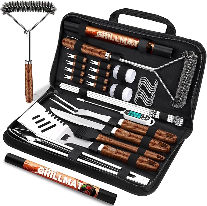 RINPIR 31-piece stainless steel BBQ grilling tool set with carrying bag for Dad