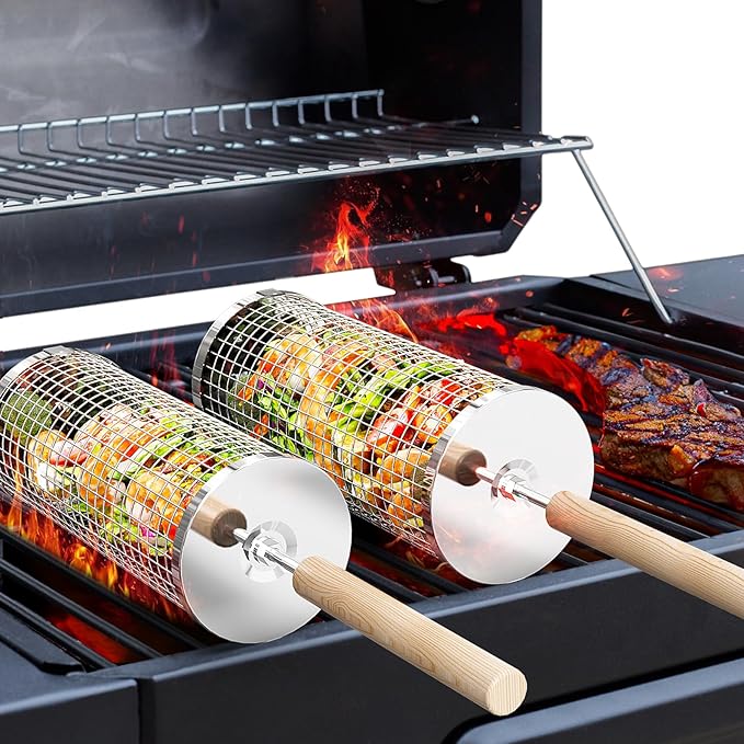 Rolling Grill Basket Set for BBQ Dads