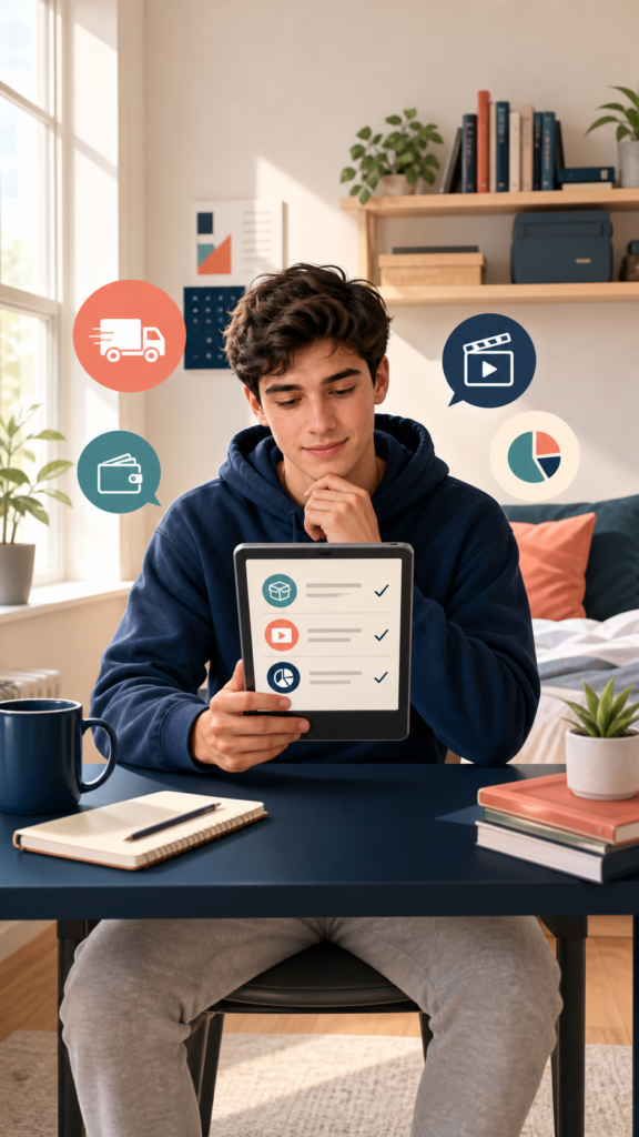 Young adult reviewing membership benefits and renewal considerations